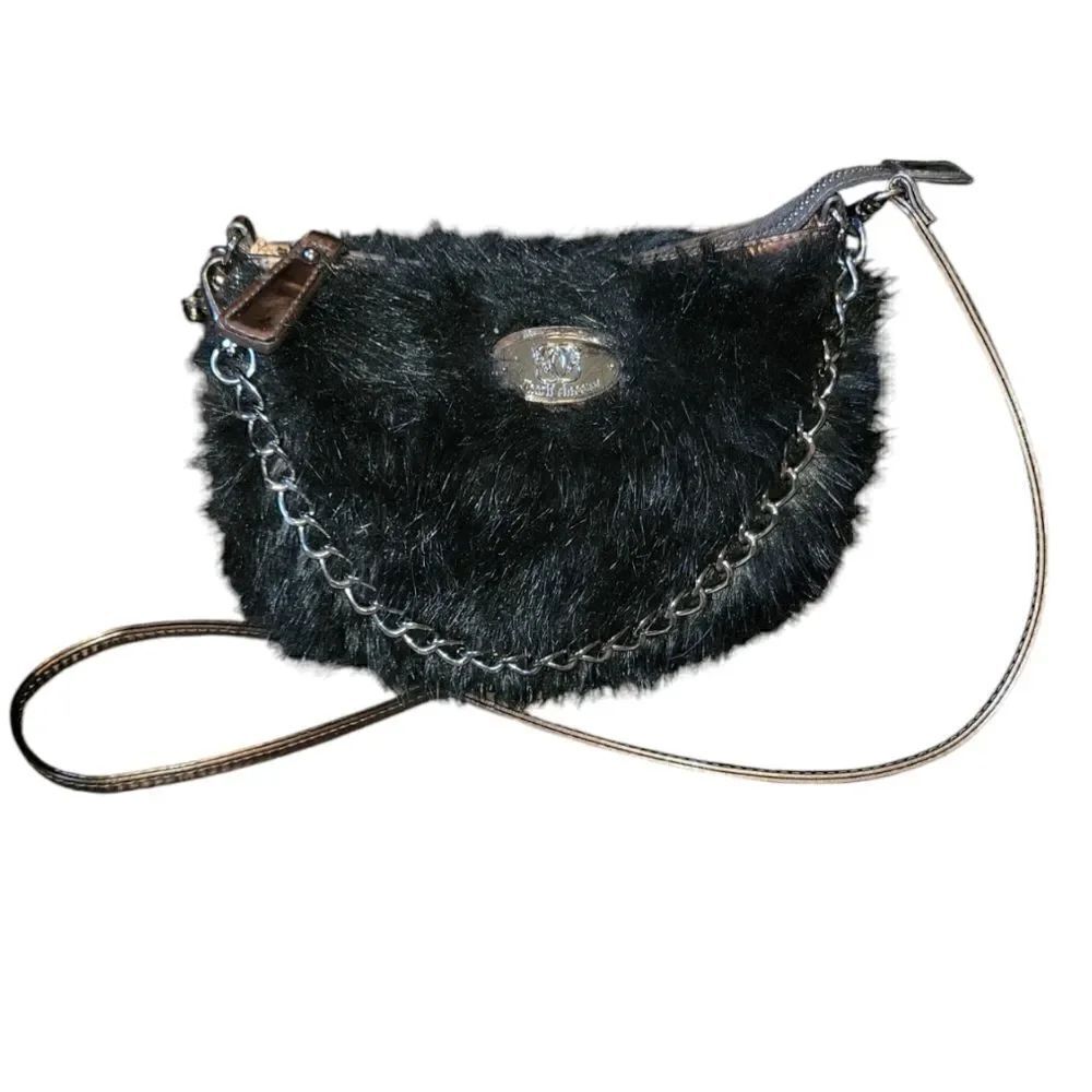 SHARIF Black Faux Fur Handbag Crossbody Handbag 2000s